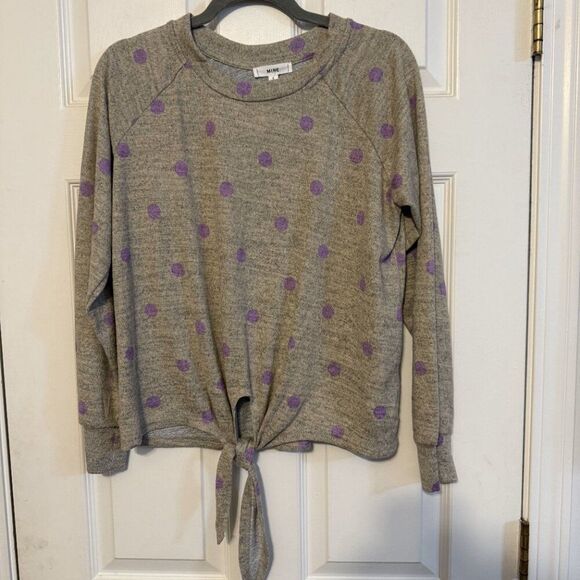 NWT Gray Sweater Purple Polkadots w/Front Tie Size Small - Picture 3 of 4